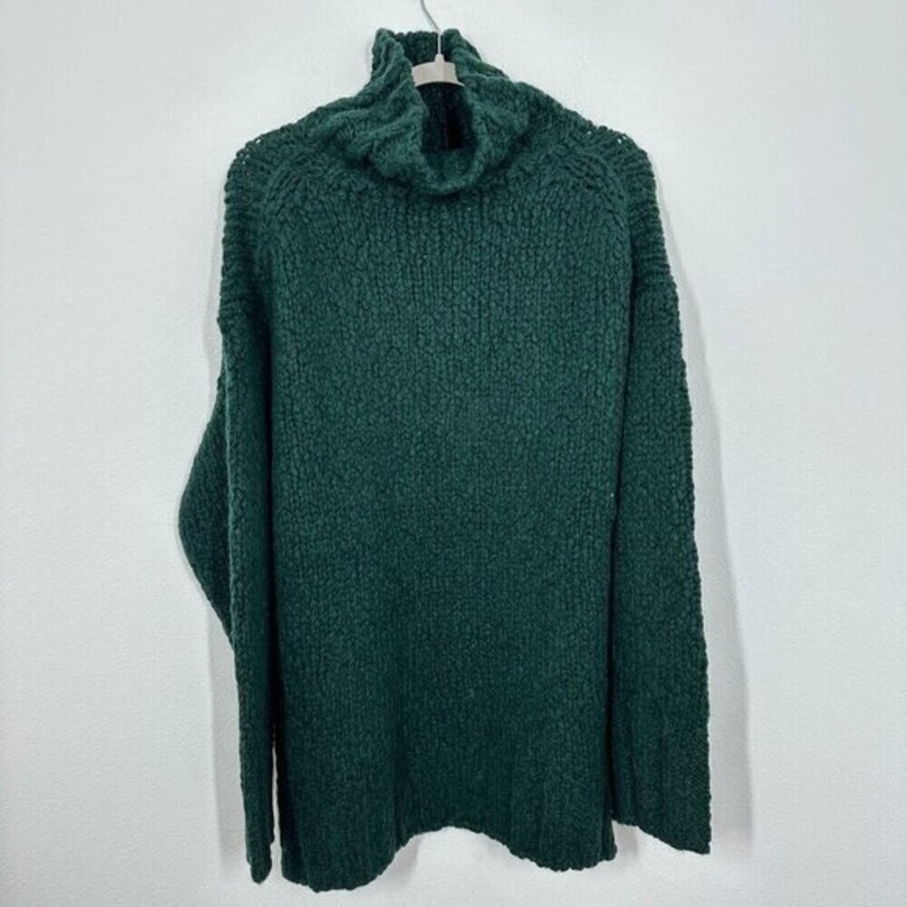 J. Crew Women's Forest Green Oversized turtleneck sweater Textured Yarn L/XL NWT